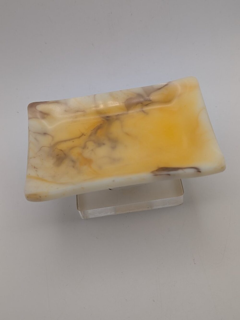 Vintage Yellow Marbled Acrylic Pedestal Soap Dish